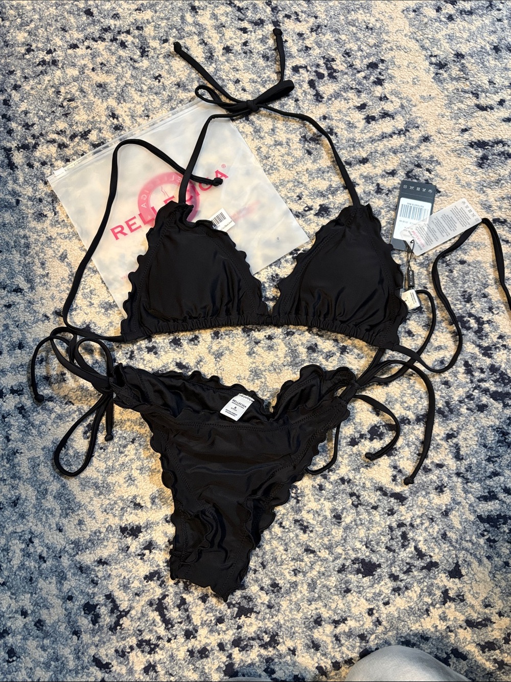 RELLECIGA Black Ruffle Triangle Tie-Side Bikini